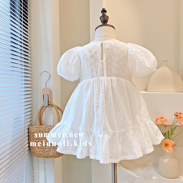 Đầm Công Chúa Chất Cotton Tay Phồng Thêu Họa Tiết Thời Trang Mùa Hè Xinh Xắn Cho Bé Gái