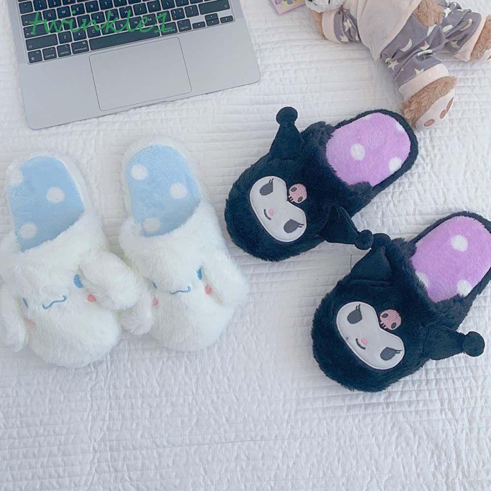 Dép Đi Trong Nhà Họa Tiết Hoạt Hình Kuromi Furry Dễ Thương Cho Nữ