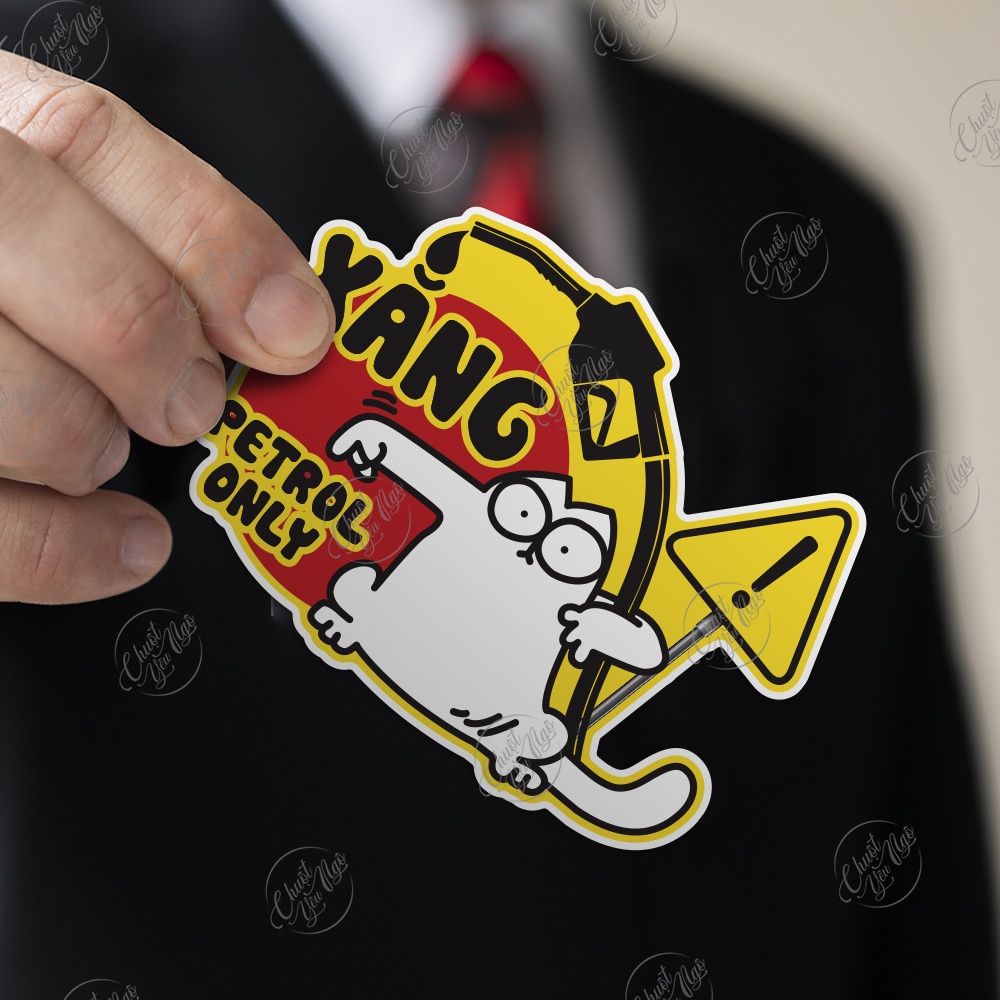 Combo 2 miếng dán trang trí bình xăng xe hơi ô tô cảnh báo chỉ đổ XĂNG CON MÈO petrol only