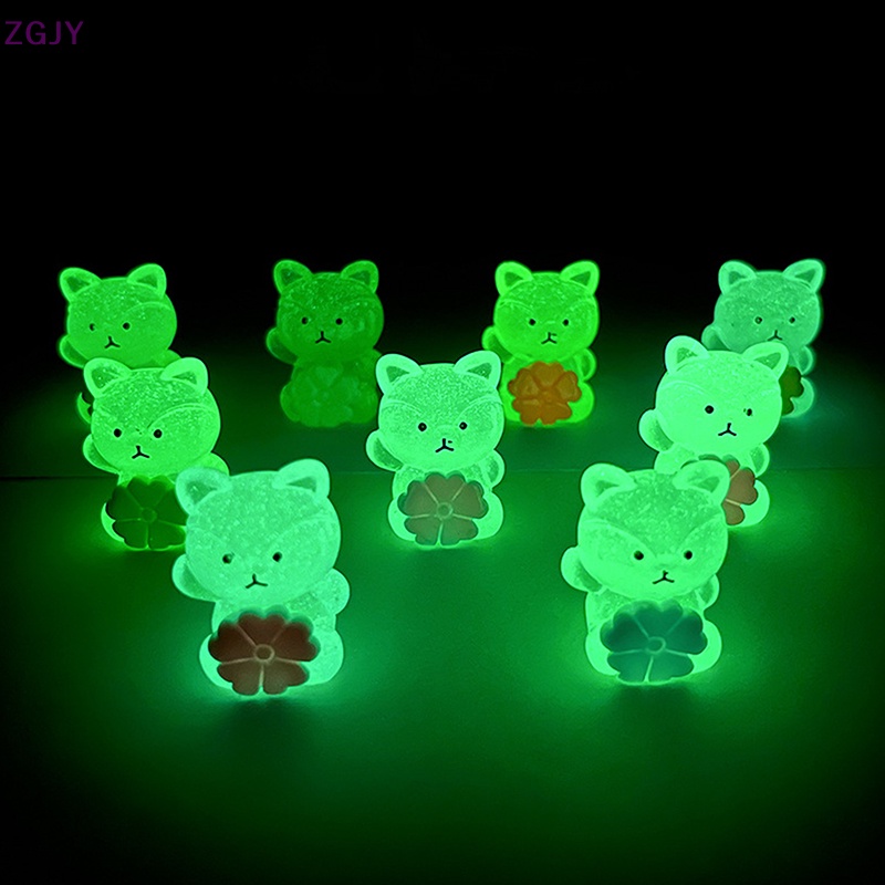 Set 2 Mô Hình Cáo Dạ Quang Mini Bằng Nhựa Resin Trang Trí Bảng Điều Khiển Xe Hơi / Nhà Cửa Mới