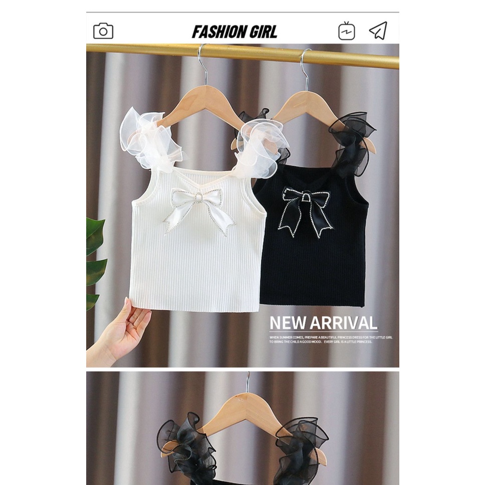 Áo Hai Dây Mùa Hè 2023 Thắt Nơ Phong Cách Phương Tây Cho Bé Gái
