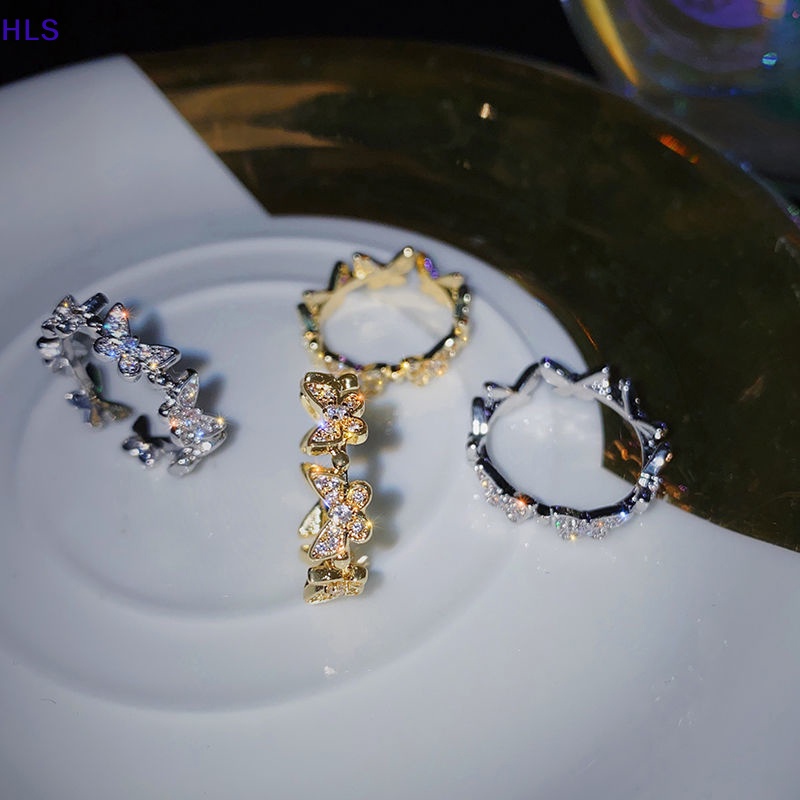 Nhẫn Hở Hình Bướm Đính Đá Zircon Phong Cách Gothic Thời Trang Tinh Tế Có Thể Điều Chỉnh