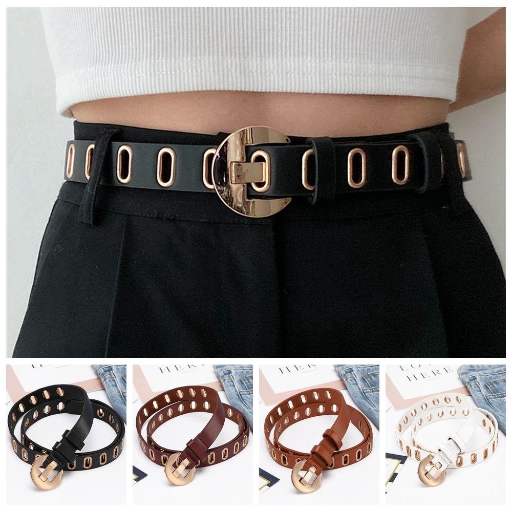 Thắt Lưng Da PU Phối Khóa Kim Loại Hình Oval Phong Cách Vintage Cho Nữ