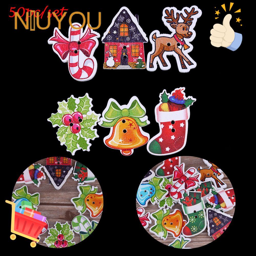 NIUYOU 50 Khuy Áo 2 Lỗ Họa Tiết Ngẫu Nhiên Dễ Thương Bắt Mắt