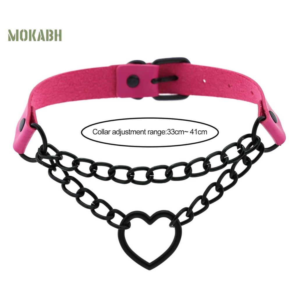 Vòng Cổ Choker Bằng Da Nhân Tạo Hai Lớp Hình Trái Tim Phong Cách Gothic Punk