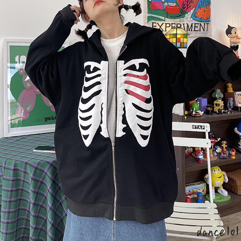 Áo KhoáC DàI Tay Có KhóA KéO Full MàN HìNh TráI Tim / Bộ Xương dance1o1