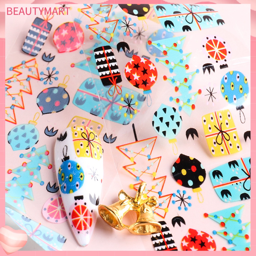 Set 10 Miếng Dán Móng Tay Hiệu Ứng 3D Nhiều Màu Sắc Phong Cách Giáng Sinh