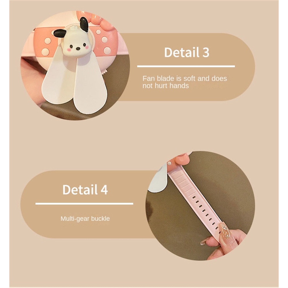 ⚡CÒN HÀNG⚡Quạt Xem Ngoài Trời Mùa Hè Trẻ Em Di Động Sạc USB Quạt Đeo Tay Mini Hoạt Hình Dễ Thương Đồng Hồ Pochacco Quạt Điện
