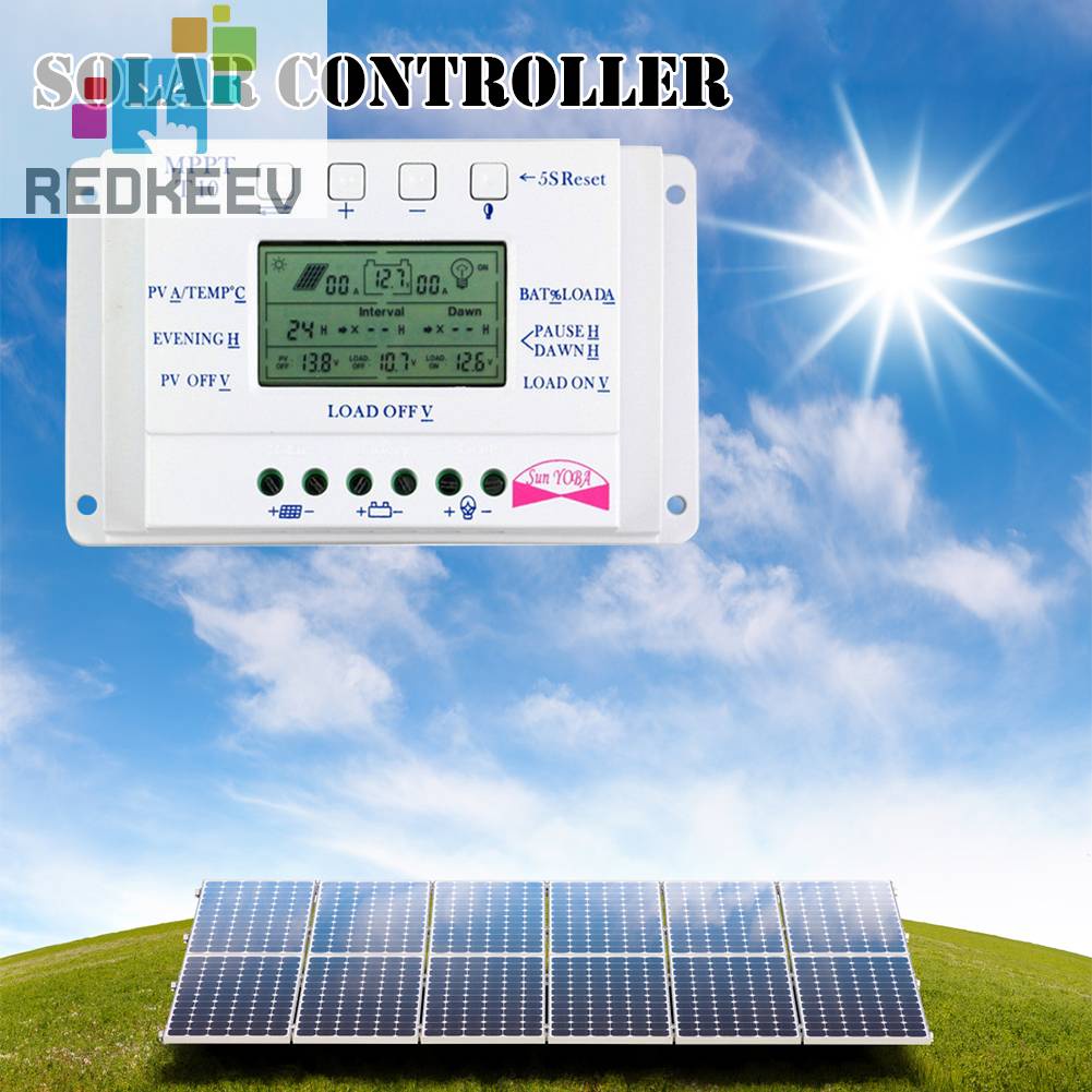 Bộ Điều Khiển Sạc Năng Lượng Mặt Trời 12V 24V 10A PWM Màn Hình LCD