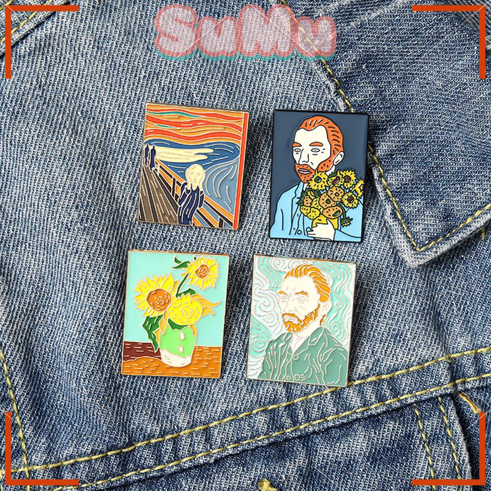 SUMU Trâm Cài Áo Hình Tranh Van Gogh Bằng Hợp Kim Tráng Men
