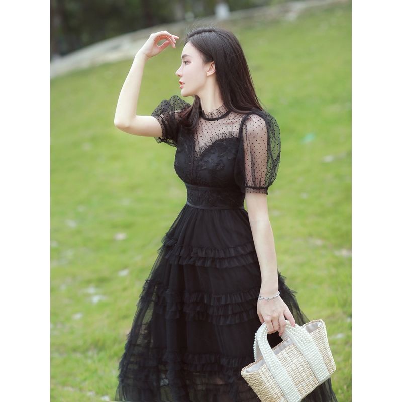 Đầm Tay Phồng Phối Lưới Thời Trang Mùa Hè 2023 Mới Cho Nữ