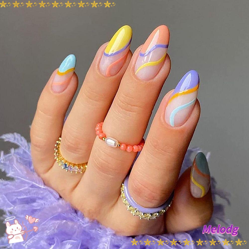 MELODG Hộp 24 Móng Tay Giả Che Phủ Toàn Diện Phong Cách Pháp