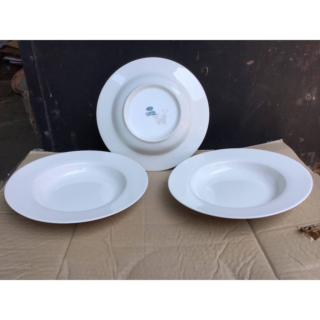 Combo 3 dĩa sứ trắng cao cấp sâu lòng - dùng ăn súp - Minh Châu 9inch