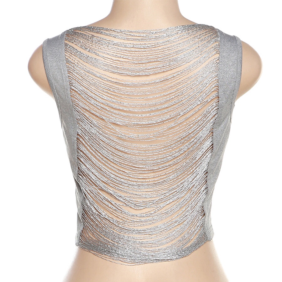 Weird Puss Áo Kiểu Sát Nách Thiết Kế Khoét Lỗ Phối Tua Rua Đơn Giản Thời Trang Mùa Hè Quyến Rũ Cho Nữ