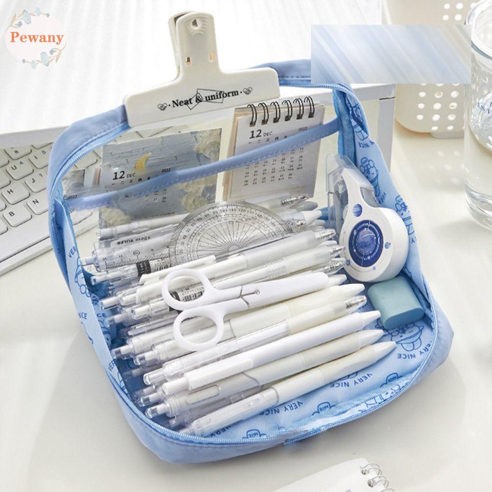 Túi Đựng Bút / Mỹ Phẩm Để Bàn Trong Suốt Sức Chứa Lớn Phong Cách Hàn Quốc