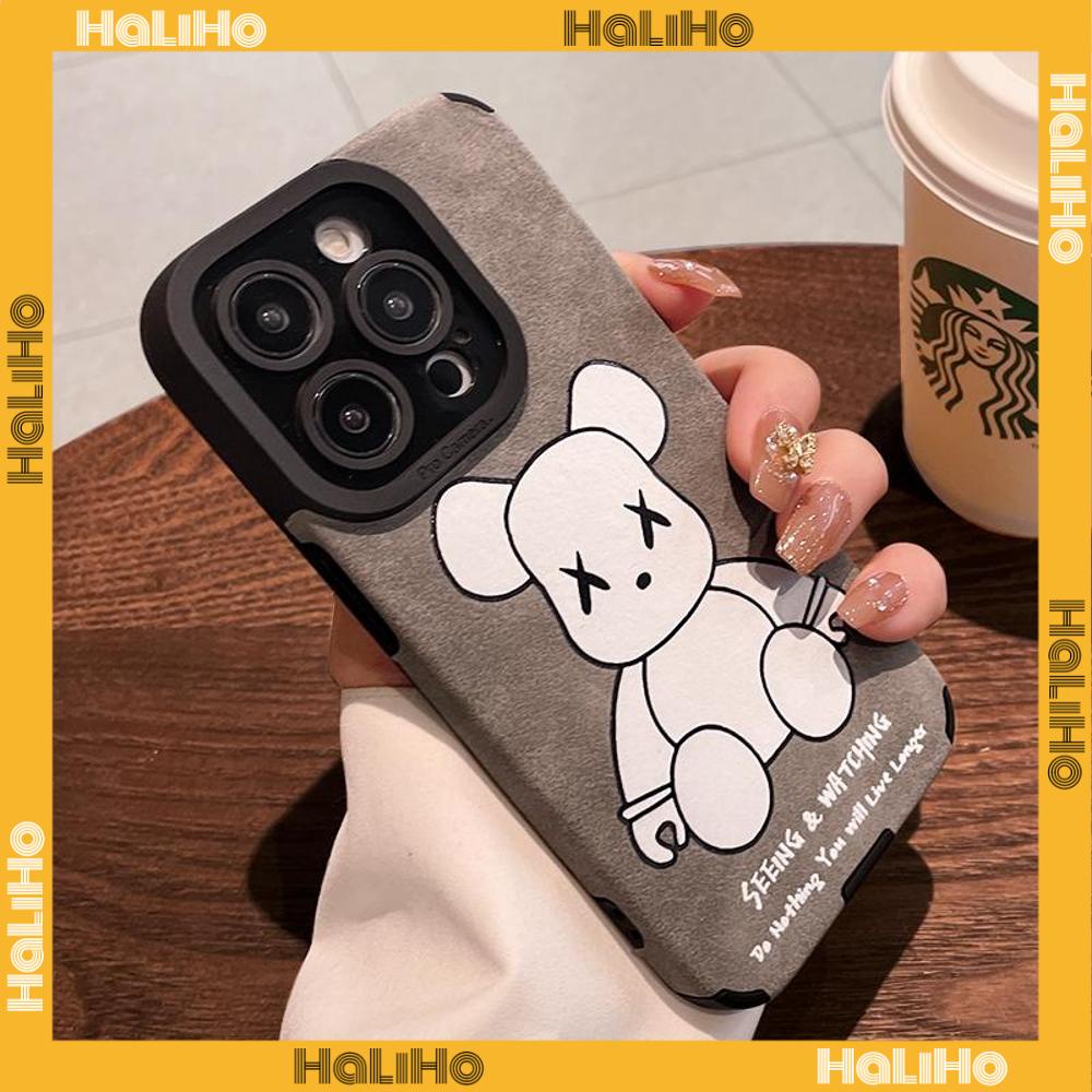 Ốp lưng iPhone 11 Ốp Lưng Da Veneer Màu Xám Vỏ Lông Học Trò Vỏ Mềm Chống Sốc Màu Trắng Cổ Điển Hình Gấu Hoạt Hình Tương thích với iPhone 14 Pro max 13 Pro max 12 Pro Max XR XS 7Plus 8Plus