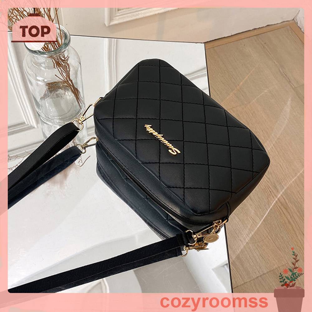 Túi Da PU Đeo Chéo Thêu Họa Tiết Lưới Thời Trang Cho Nữ