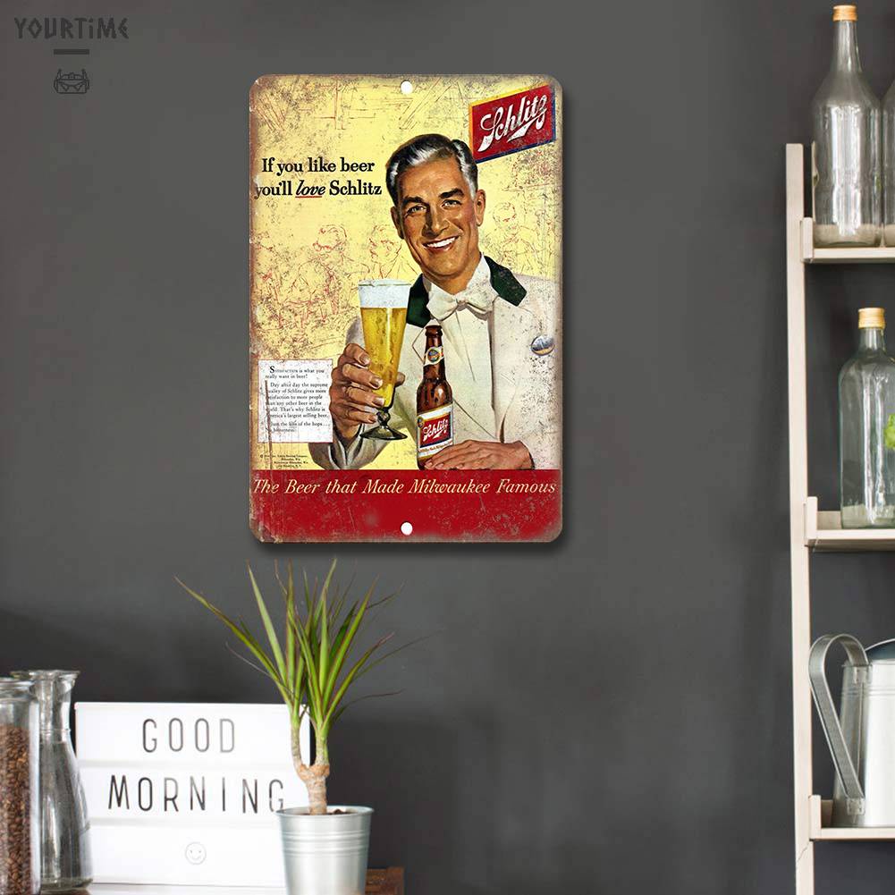 Bảng Kim Loại Hình Chữ Nhật Vẽ Hình Bia Kiểu Vintage Treo Tường Trang Trí Nhà Cửa / Quán Bar