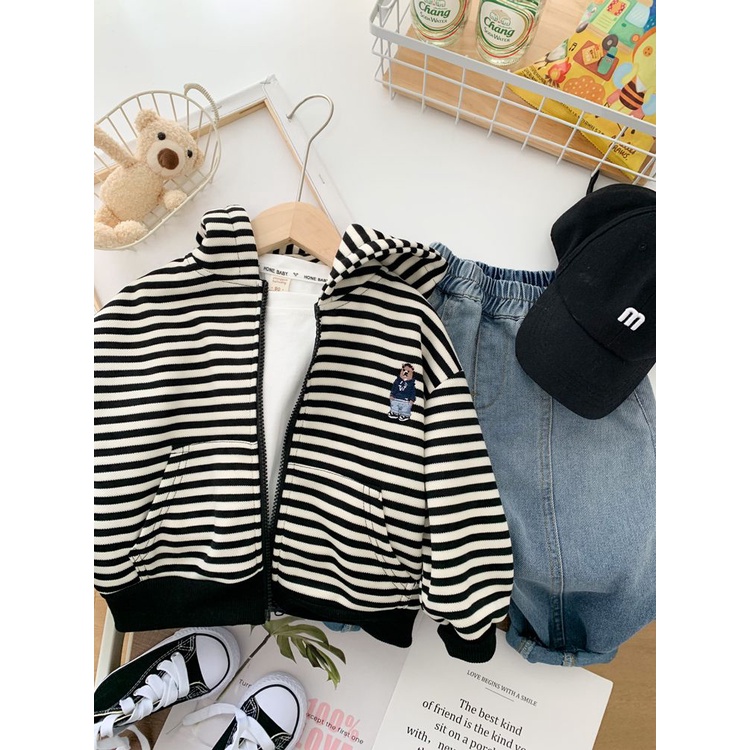 Áo Khoác Hoodie Mỏng Kẻ Sọc Phong Cách Hàn Quốc Thời Trang Xuân Thu Mới Cho Bé Trai