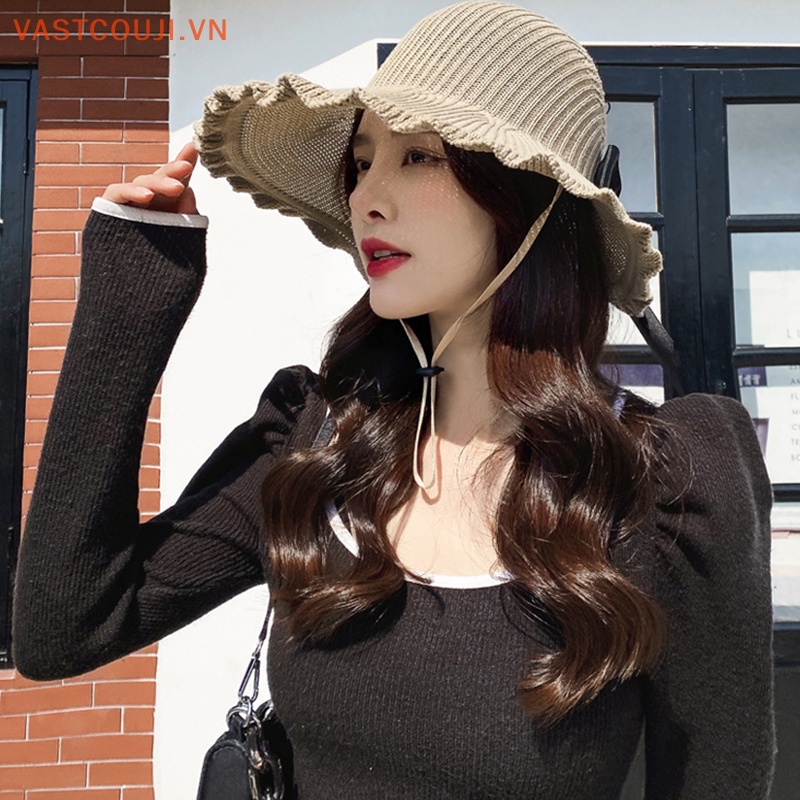 Mũ Cói Rộng Vành Hở Chóp Thoáng Khí Thời Trang Đi Biển Mùa Hè Cho Nữ