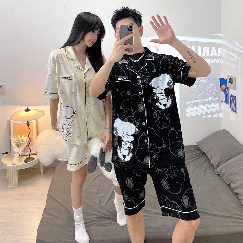 Bộ Đồ Ngủ Ngắn Tay In Hoạt Hình Chó Dễ Thương Thời Trang Mùa Hè Cho Các Cặp Đôi