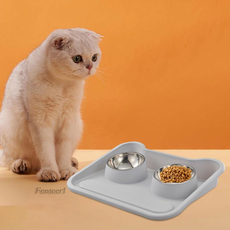[Fenteer1] Tô Đựng Thức Ăn 2 Ngăn Bằng Thép Không Gỉ Cho Thú Cưng