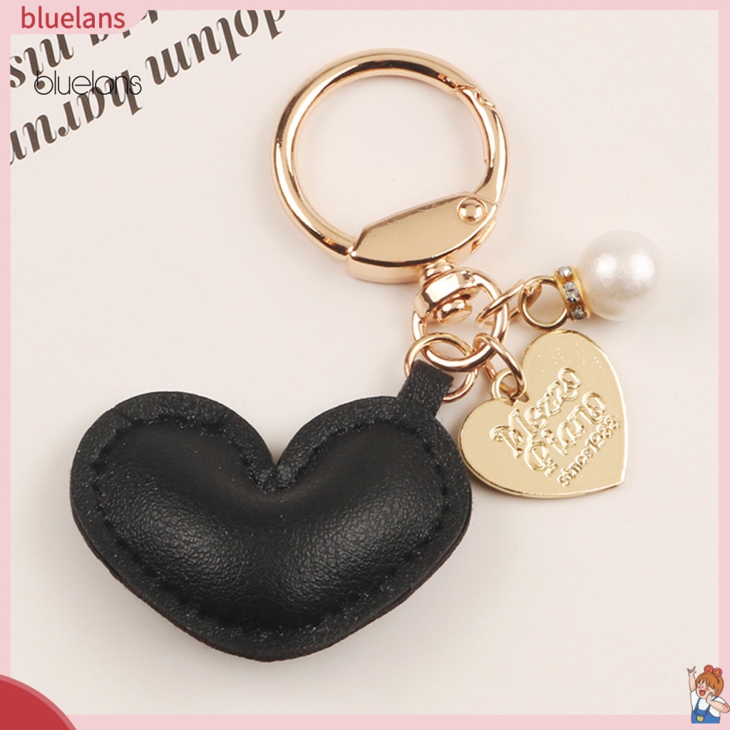 Móc Khóa Da Giả Khắc Chữ Đính Ngọc Trai Thời Trang