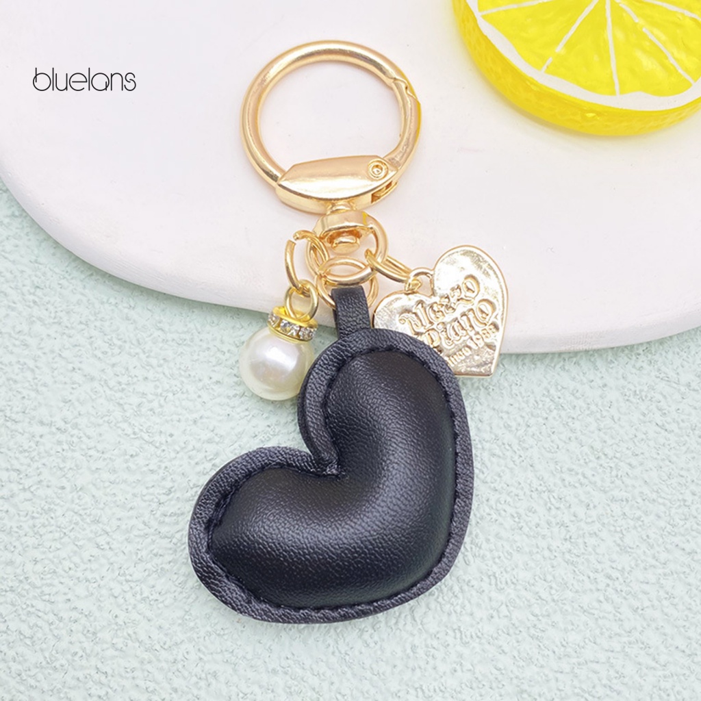 Móc Khóa Da Giả Khắc Chữ Đính Ngọc Trai Thời Trang