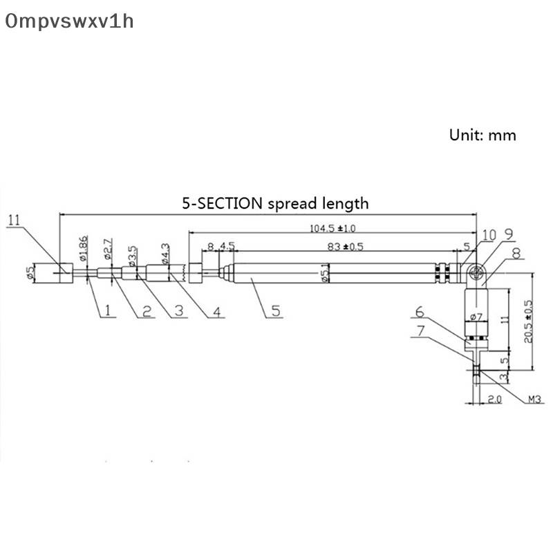 1 cái 37cm 5 phần Telescopic thép không gỉ AM FM Đài phát thanh phổ ăng ten mới