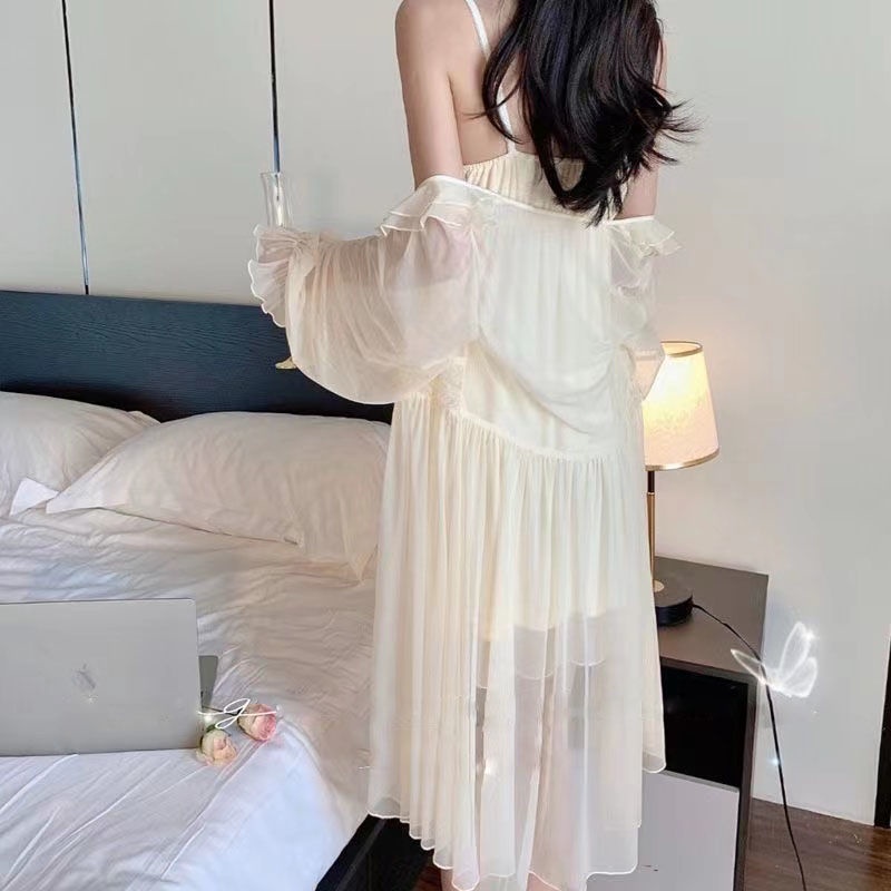 Bộ Đồ Ngủ Hai Mảnh Phối Ren Có Đệm Ngực Phong Cách Thời Trang Mới 2023