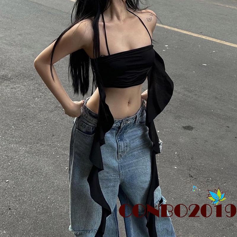 Hgm Áo Không Tay Cổ Yếm Nhún Bèo Hở Lưng Thời Trang Đi Tiệc Mùa Hè Cho Nữ