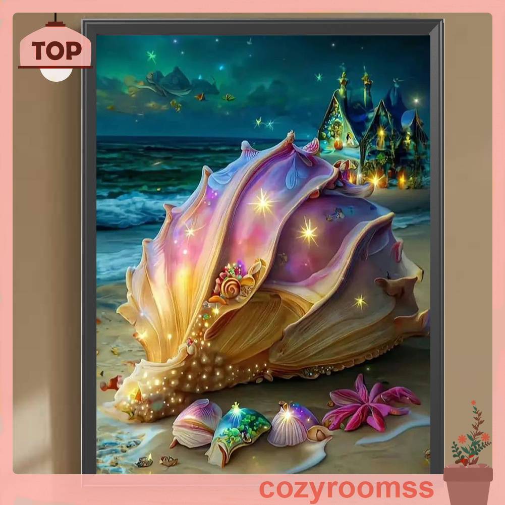 Bộ Tranh Đính Đá 5D Họa Tiết Vỏ Sò Độc Đáo DIY Dùng Trang Trí Nhà Cửa