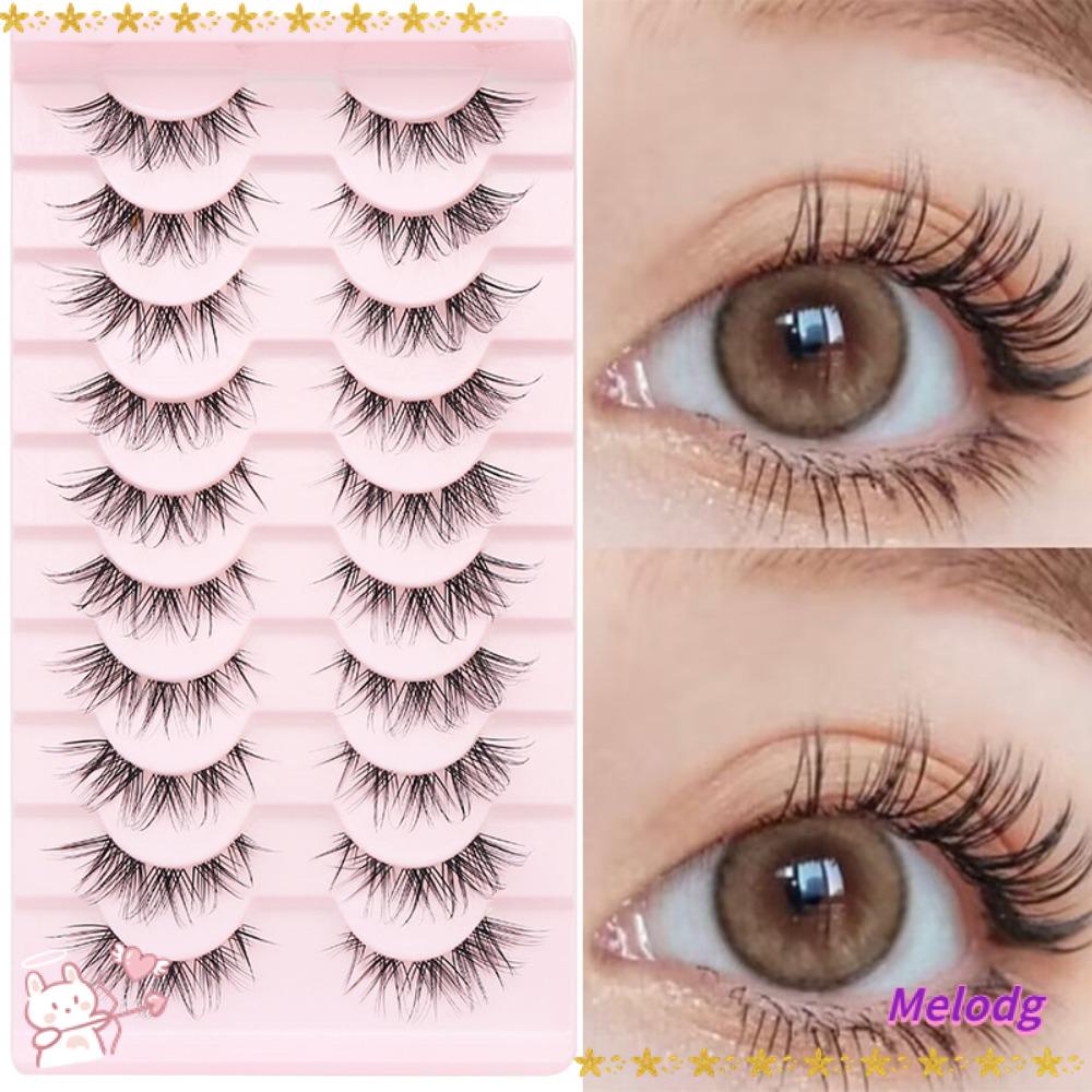 MELODG Set 10 Cặp Lông Mi Giả Bằng Sợi Tổng Hợp Màu Đen Tự Nhiên