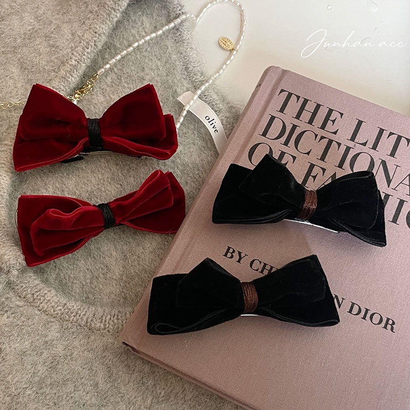 Kẹp Tóc Hình Nơ Bằng Nhung Phong Cách Pháp Thanh Lịch Cho Nữ