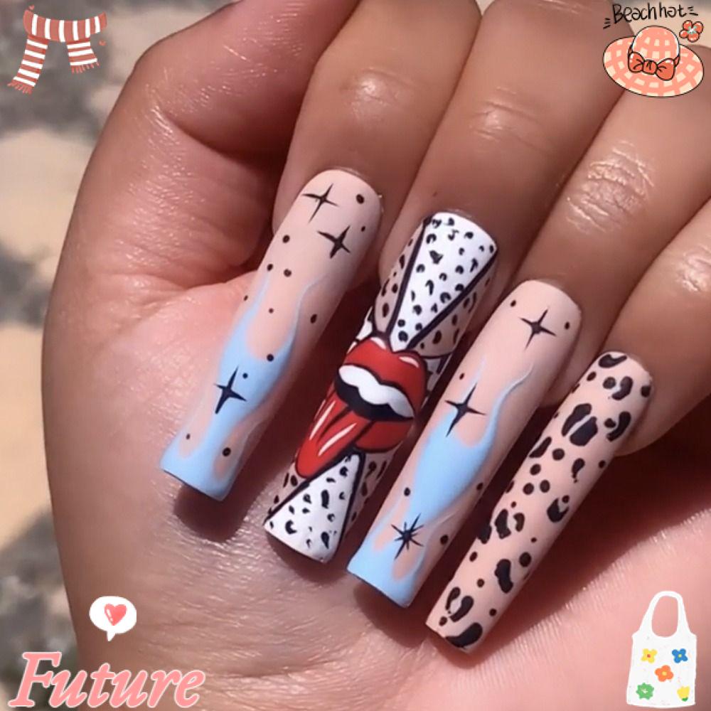 Bộ Móng Tay Giả Đầu Vuông Dạng Nhấn Thời Trang Có Thể Tháo Rời Cho Nữ