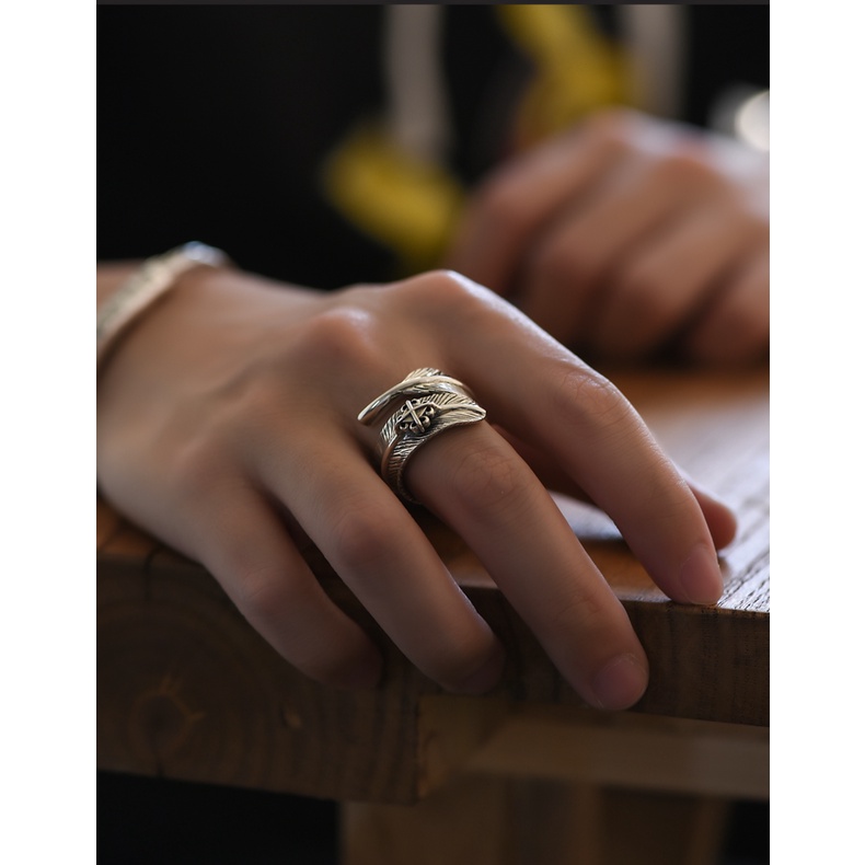Nhẫn Hở Mạ Bạc 925 Hình Lông Vũ Phong Cách Thái Lan Độc Đáo