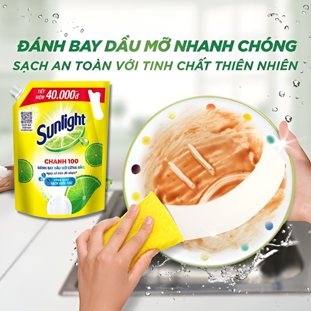 Nước Rửa Chén Sunlight Dầu Rửa Bát Hữu Cơ Thiên Nhiên Sạch Nhanh Hương Chanh Tươi Mát 3.6kg