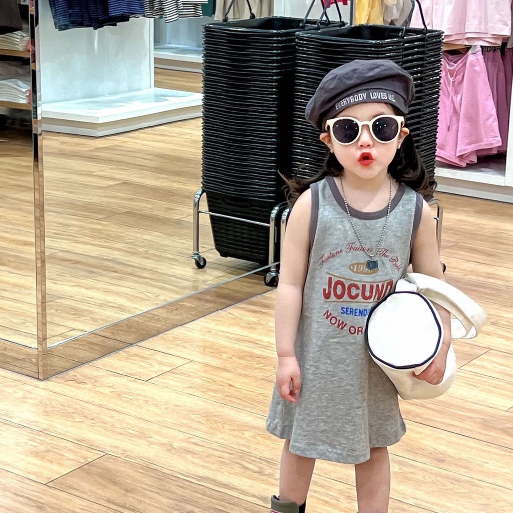 Đầm Thun Sát Nách Dễ Thương Thời Trang Mùa Hè Phong Cách Hàn Quốc Cho Bé Gái