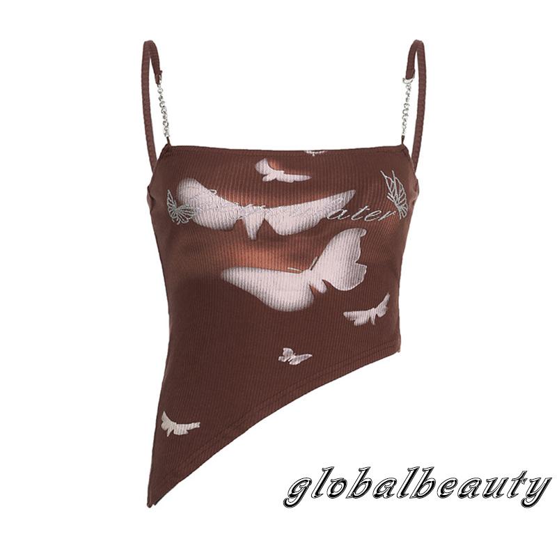 Áo Croptop Hai Dây Không Tay In Họa Tiết Bướm Thời Trang Mùa Hè Dành Cho Nữ