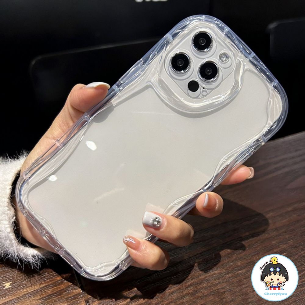 Ốp Điện Thoại TPU Mềm Trong Suốt Viền Gợn Sóng Bảo Vệ Ống Kính Máy Ảnh Cho IPhone 11 12 13 14 Pro Max XR XS Max