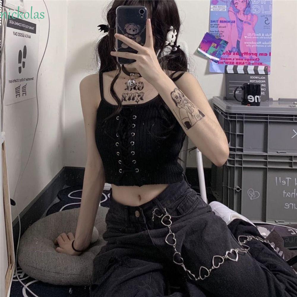 NICKOLAS Y2k Áo Tank Top Thắt Nơ Mềm Mại Ngọt Ngào Không Tay Phong Cách Hàn Quốc Retro Đi Biển