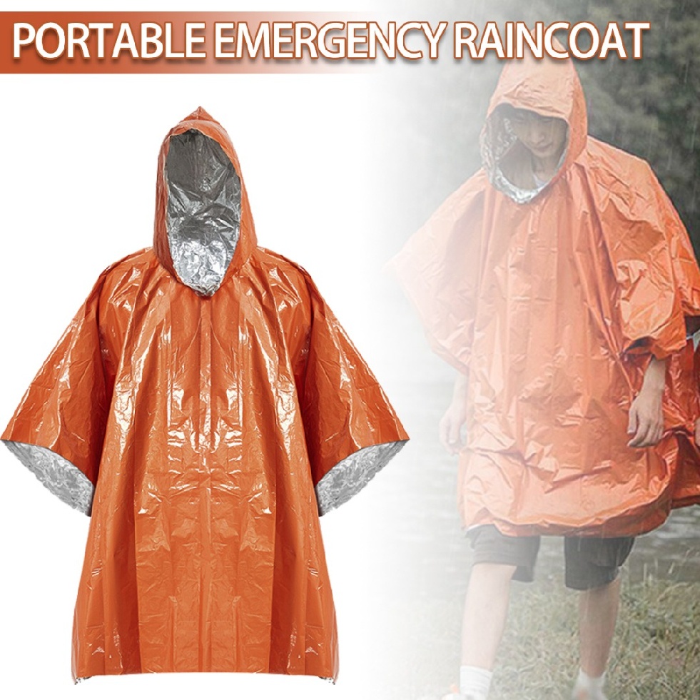 Raincoat Emergency Hooded Poncho Insulated PE Rain Coat Reusable Outdoor Hiking