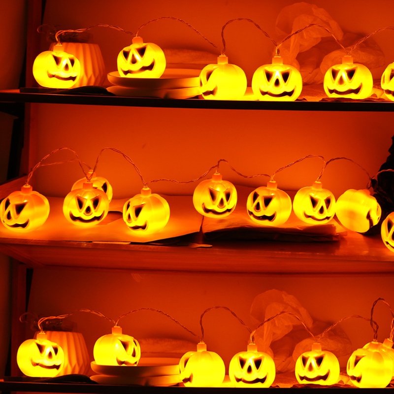 Dây Đèn Led 10 Bóng 1.5m Hình Đèn Lồng Bí Ngô Mặt Cười Trang Trí Halloween