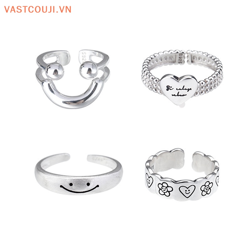 Nhẫn Hở Hình Mặt Cười Màu Bạc Phong Cách Punk Cổ Điển Thời Trang Cho Nữ