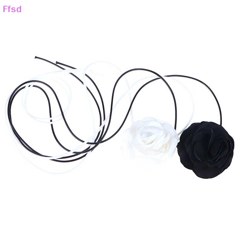 {Ffsd} Vòng Cổ Choker Dây Dài Bằng Vải Hoa Lớn Màu Trắng Và Đen Lãng Mạn Phụ Kiện Trang Sức Cho Nữ * Hàng Bán Chạy