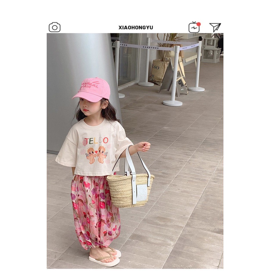 Áo Thun Tay Ngắn Phong Cách Hàn Quốc Thời Trang Mùa Hè Xinh Xắn Cho Bé Gái