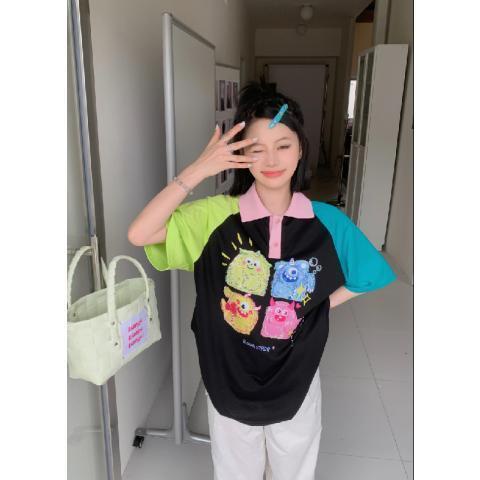 Áo Thun Raglan Tay Ngắn Màu Sắc Tương Phản Thời Trang Mùa Hè Dành Cho Nữ