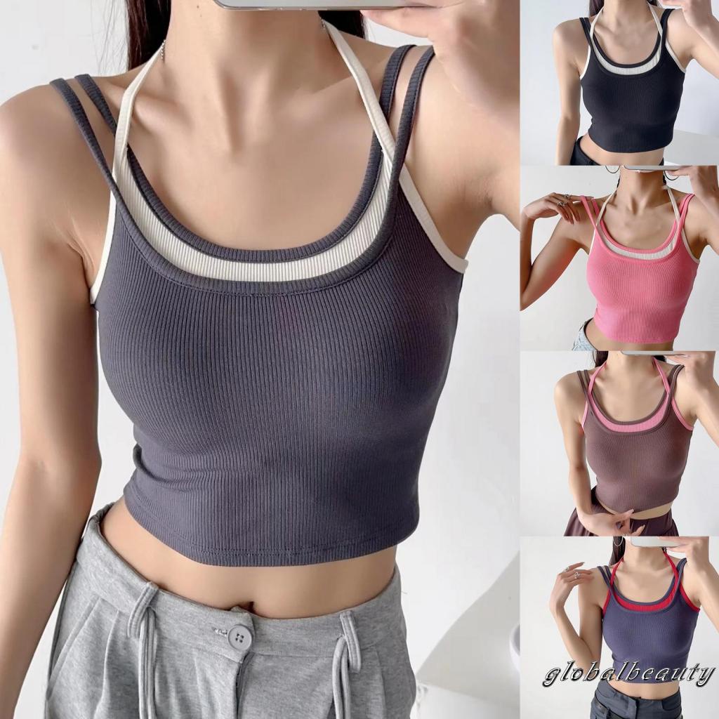 Áo Không Tay Cổ Yếm Màu Sắc Tương Phản Thời Trang Mùa Hè Cho Nữ