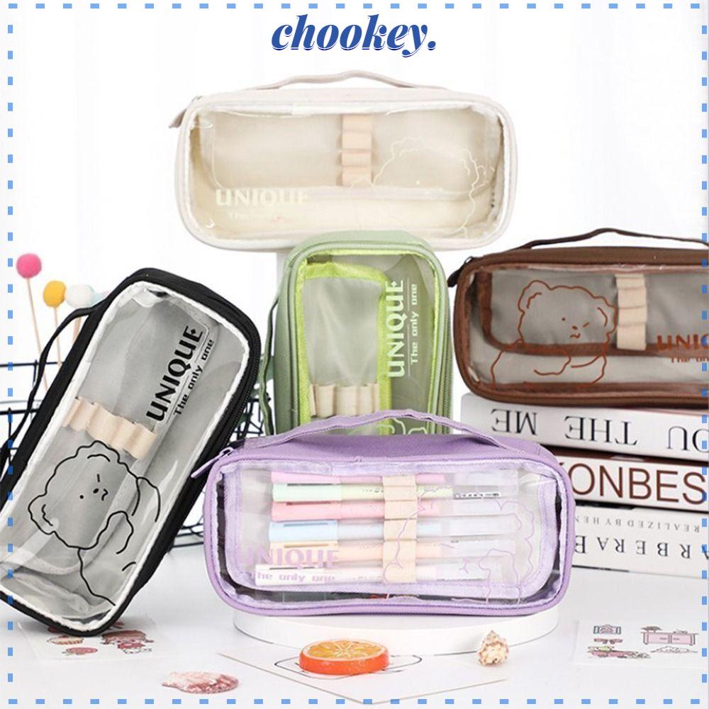 CHOOKEY Túi Đựng Bút Trong Suốt Hình Gấu Hoạt Hình
