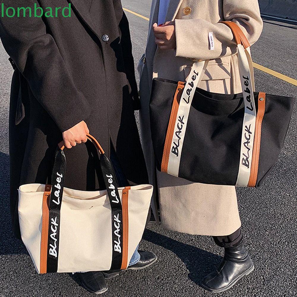 LOMBARD Túi Xách Canvas Sức Chứa Lớn In Chữ Phong Cách Hàn Quốc Cho Nữ